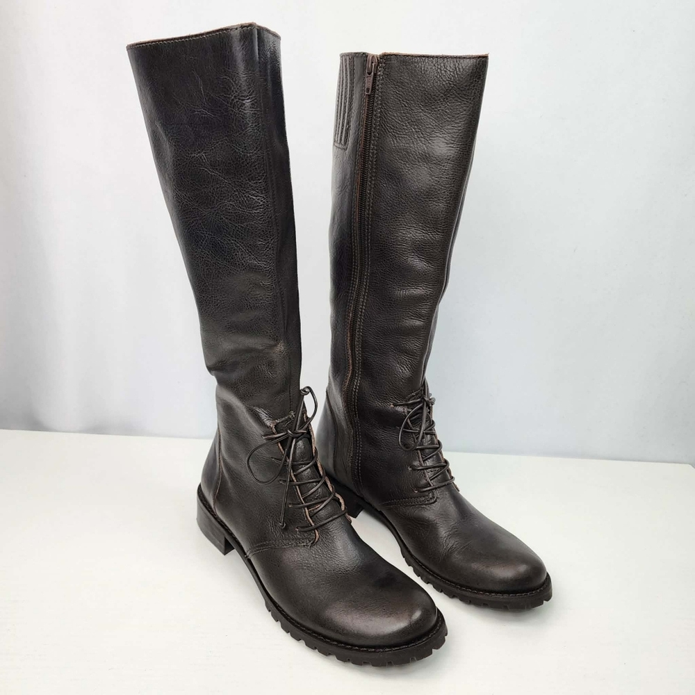 J Jill Women's Brown Zippered Leather Tall Equestrian Riding Boots Size 8